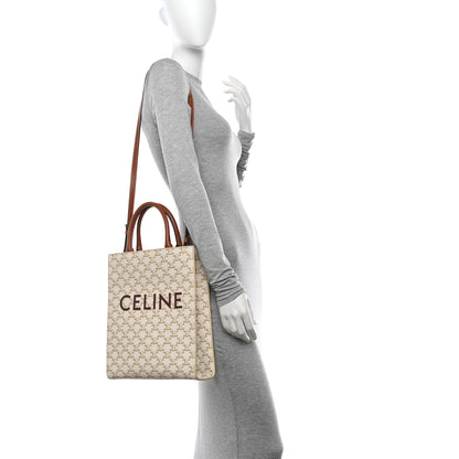 Celine Triomphe Canvas Calfskin Small Vertical Cabas White 2 of 9