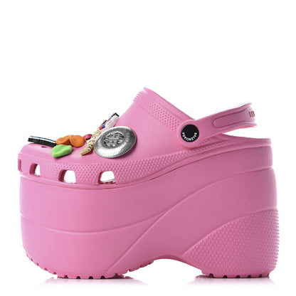 Balenciaga X CROCS Rubber Textured Womens Platform Sandals 36 Rose Bonbon 1 of 8