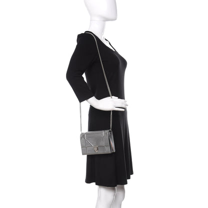 Christian Dior Metallic Patent Micro-Cannage Diorama Wallet on Chain Pouch Silver 2 of 10