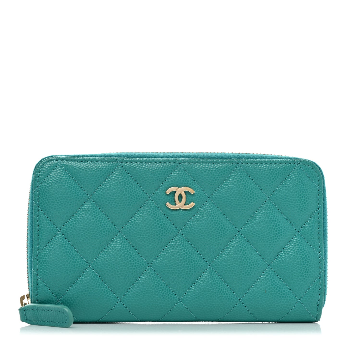 Caviar Quilted Medium Zip Around Wallet Turquoise