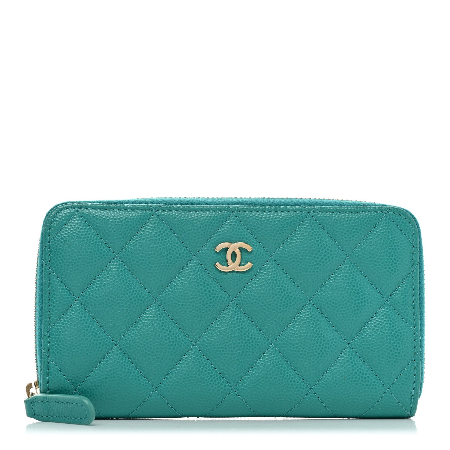 Chanel Caviar Quilted Medium Zip Around Wallet Turquoise 1 of 8