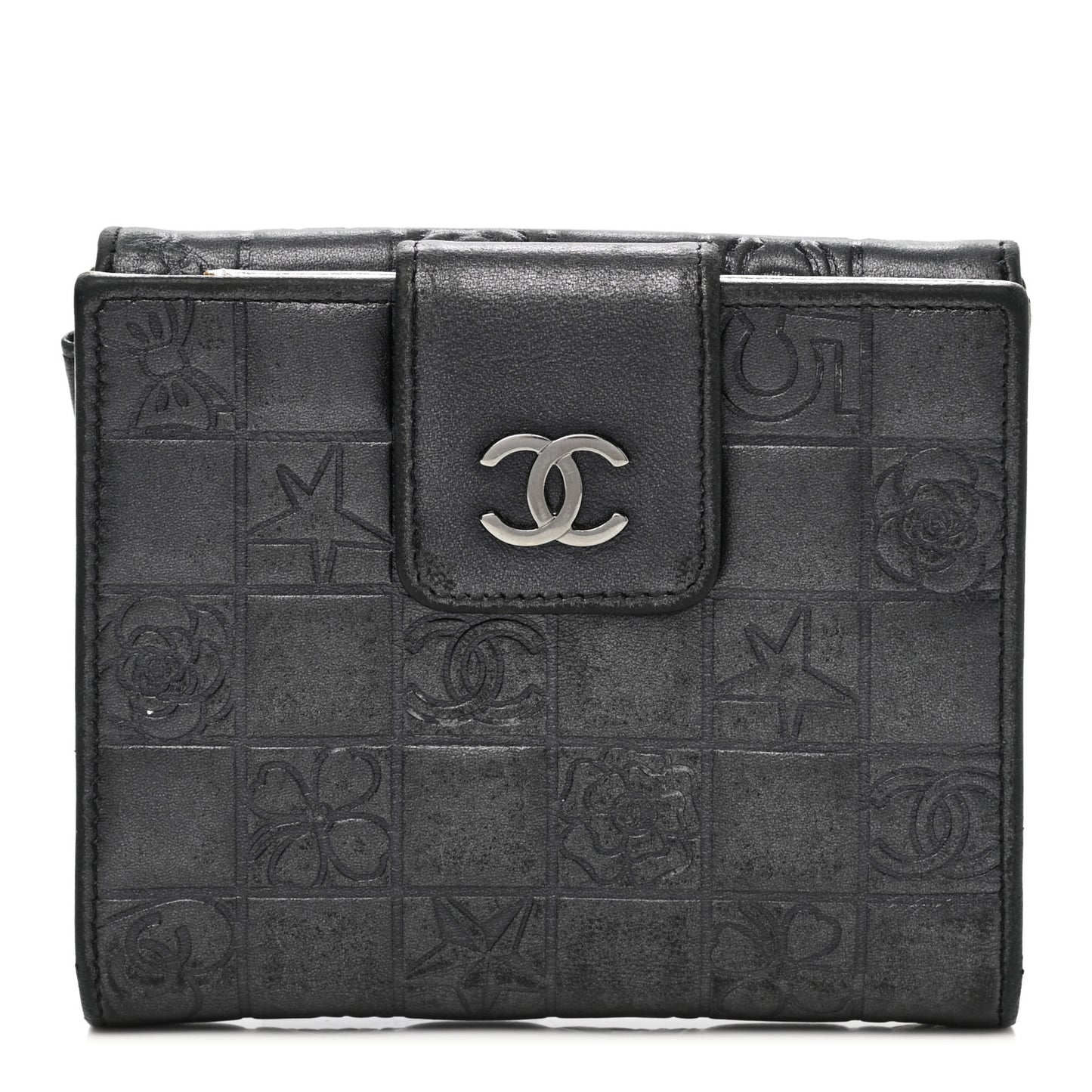 Metallic Lambskin Precious Symbols French Wallet Dark Silver