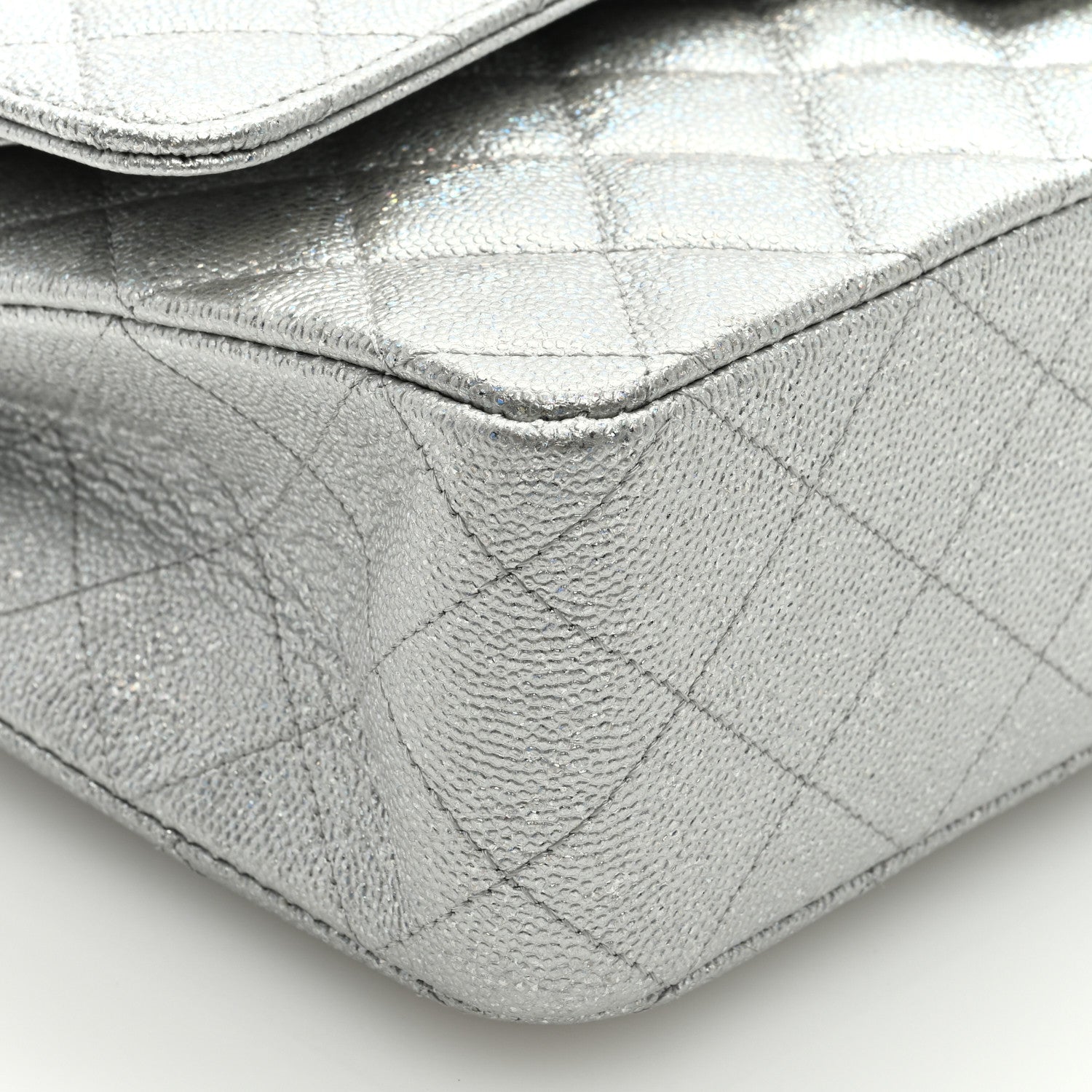 Chanel Glittered Metallic Caviar Quilted Medium Double Flap Silver 7 of 8