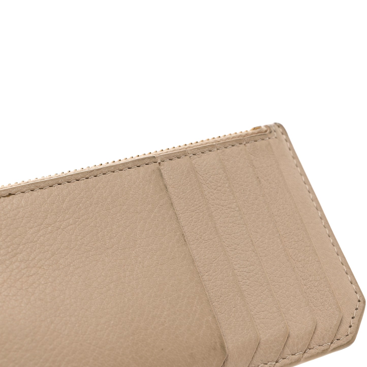 Grained Calfskin Monogram 5 Fragments Zip Pouch Card Holder Beige