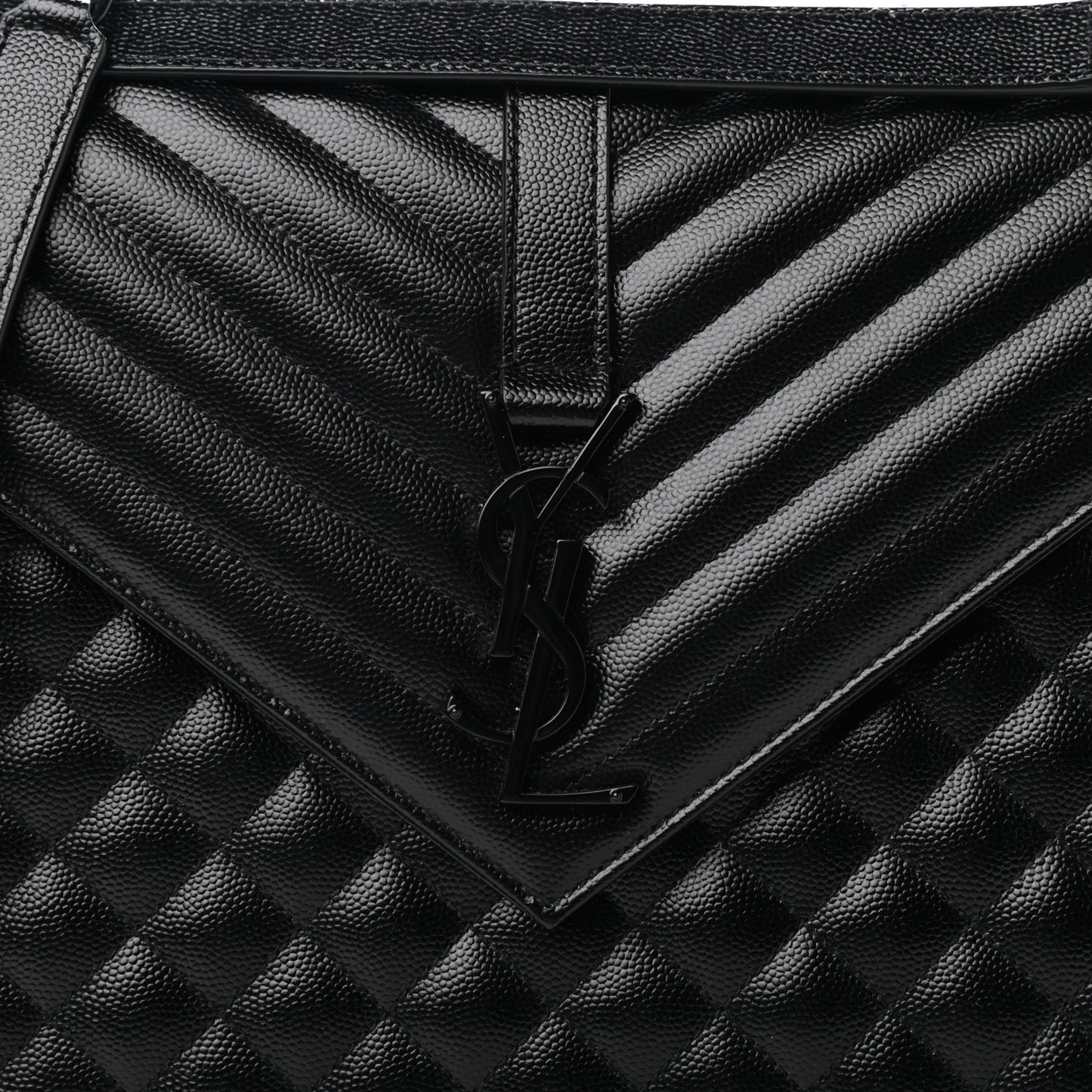 Grain De Poudre Textured Mixed Matelasse Large Triquilt Monogram Monochrome Satchel Black