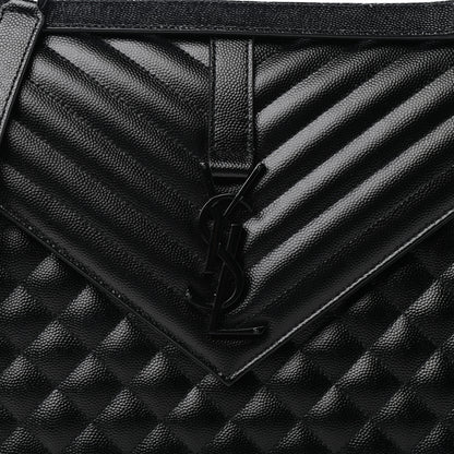 Saint Laurent Grain De Poudre Textured Mixed Matelasse Large Triquilt Monogram Monochrome Satchel Black 10 of 11
