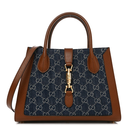 Gucci New Denim GG Monogram Dollar Calfskin Medium Jackie 1961 Tote Blue Tea Cuir Epilog 1 of 10