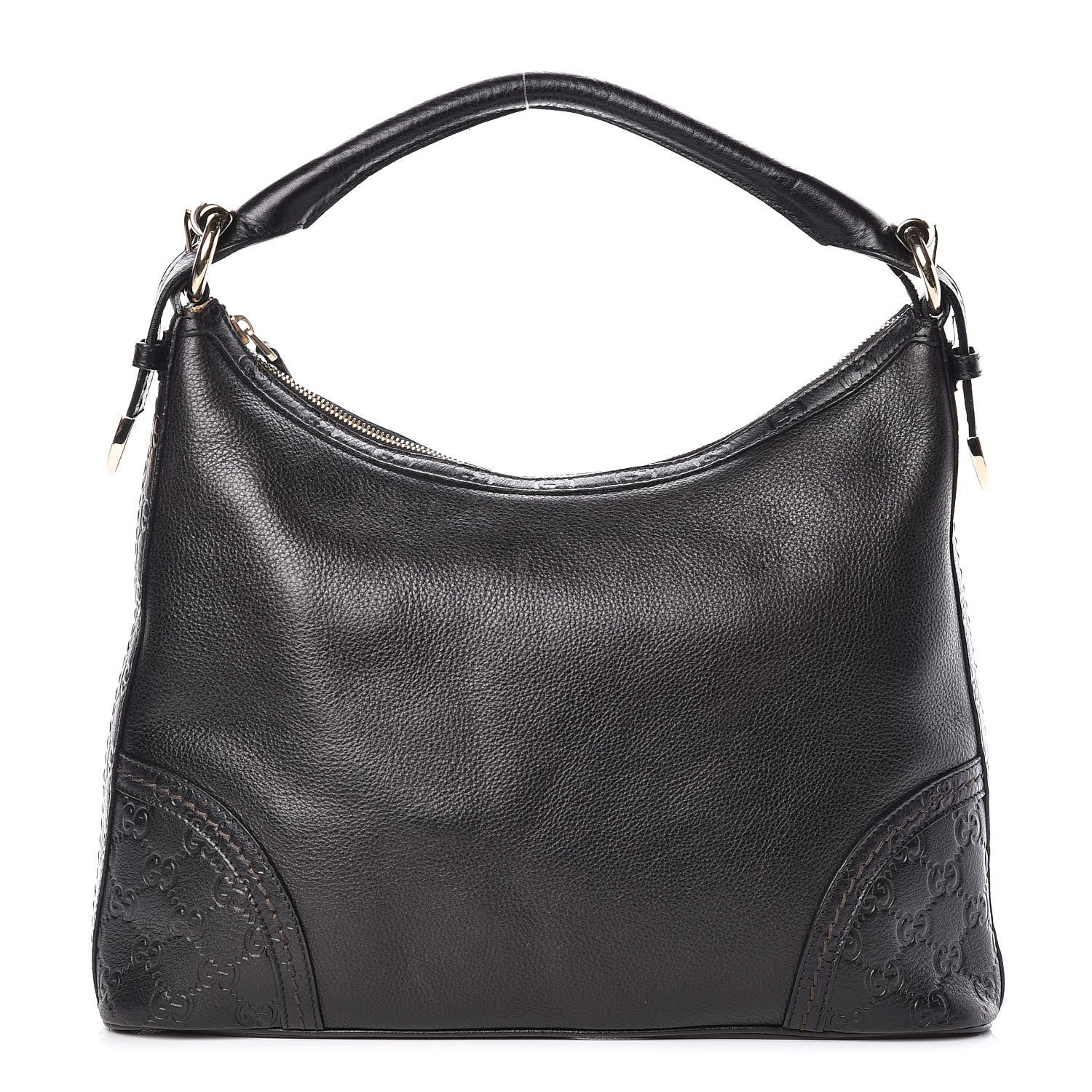 Gucci Pebbled Calfskin Guccissima Trim Medium Signoria Hobo Black 1 of 17