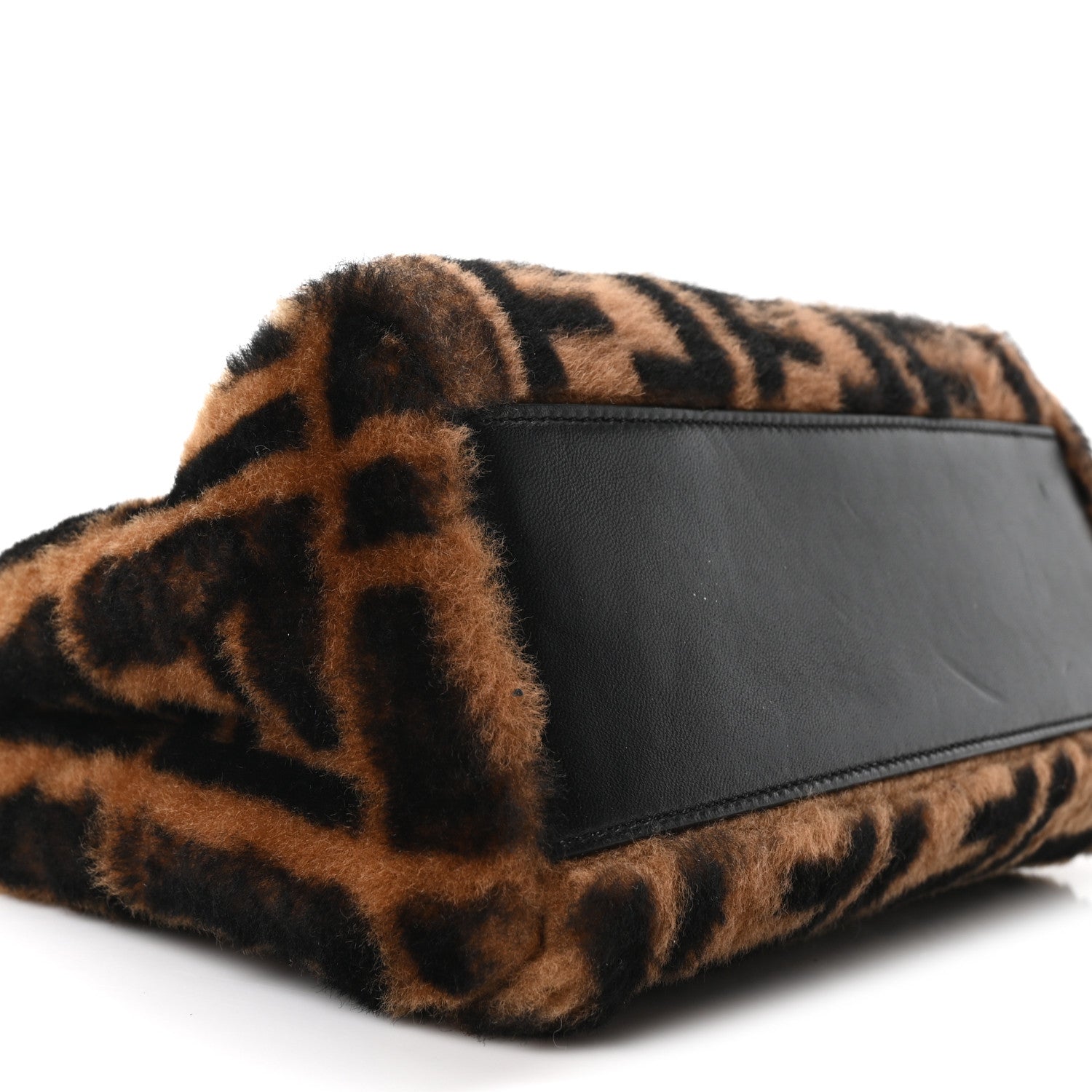 Fendi Shearling Nappa Macro FF 1974 Mini Peekaboo Iconic Satchel Tobacco Black 9 of 10