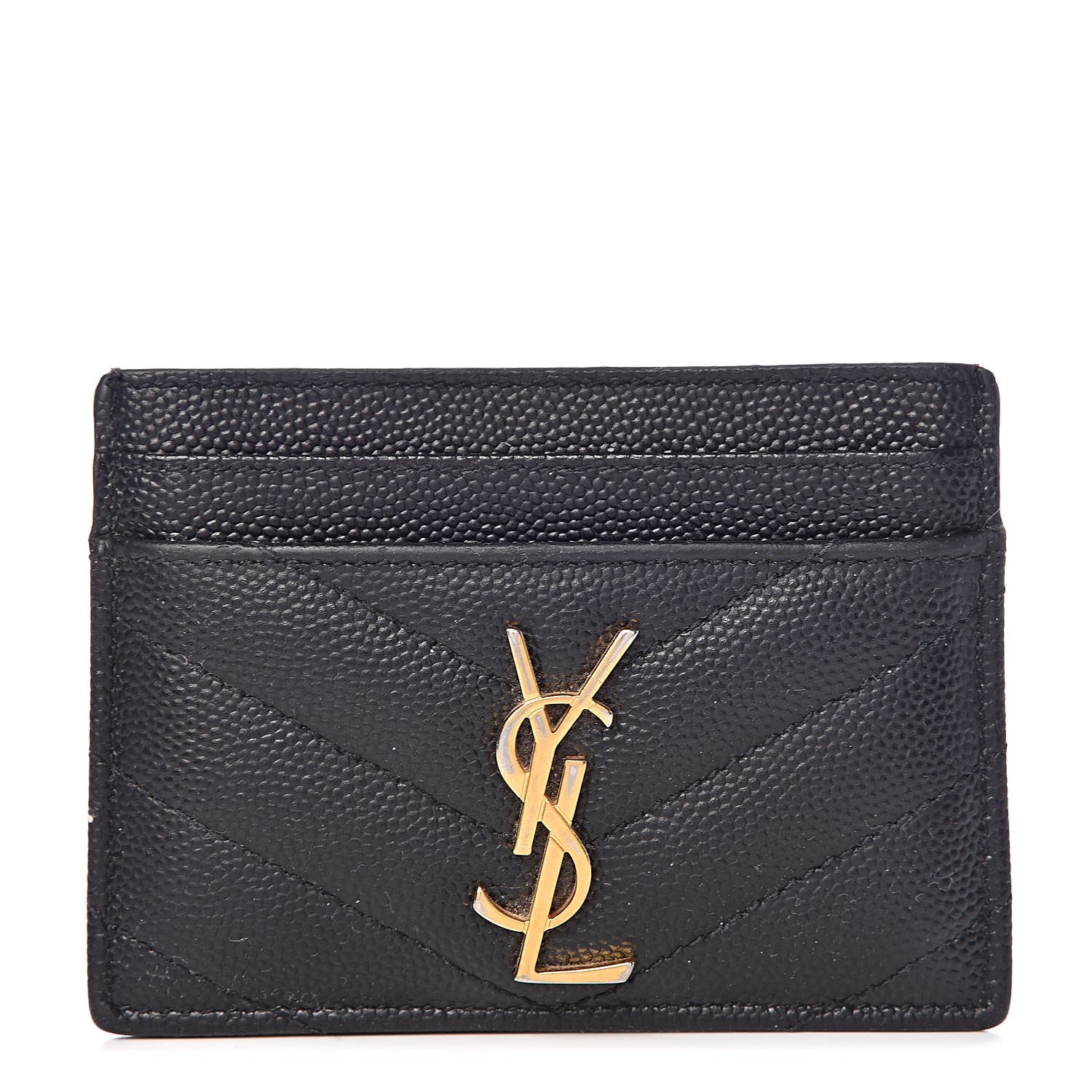Saint Laurent Grain De Poudre Matelasse Chevron Monogram Credit Card Case Black 1 of 12