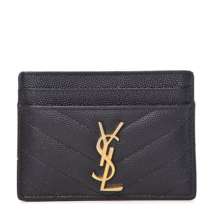 Saint Laurent Grain De Poudre Matelasse Chevron Monogram Credit Card Case Black 1 of 12