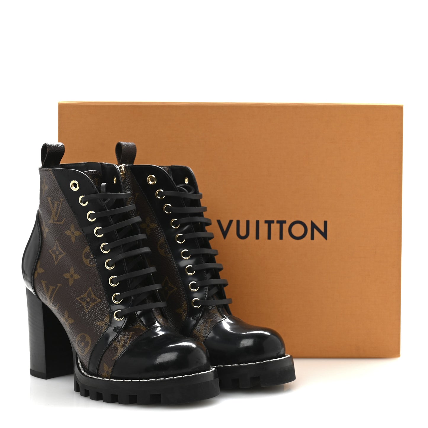 Patent Calfskin Monogram Star Trail Ankle Boots 36.5 Black