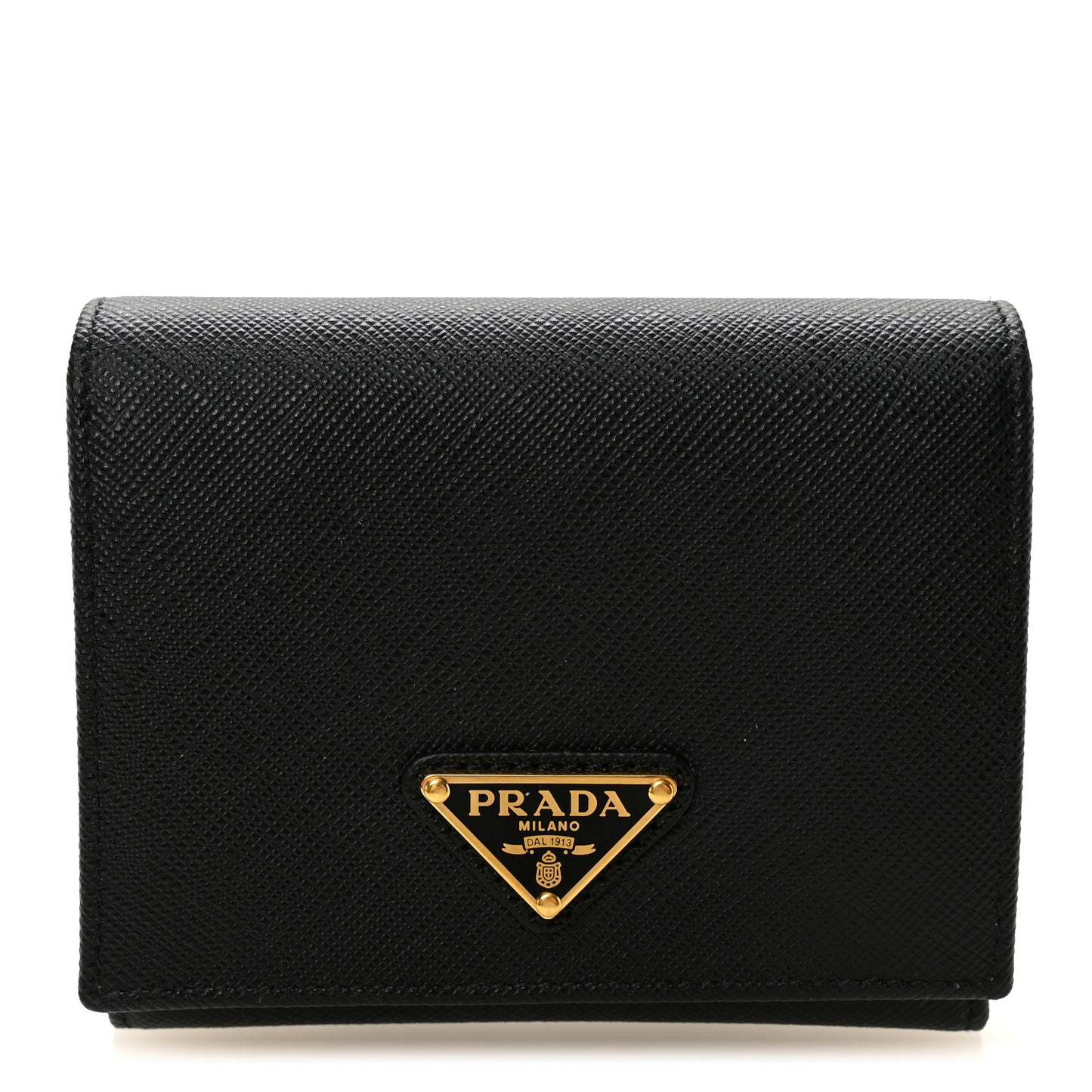 Saffiano Cuir Metal Tri-Fold Wallet Black