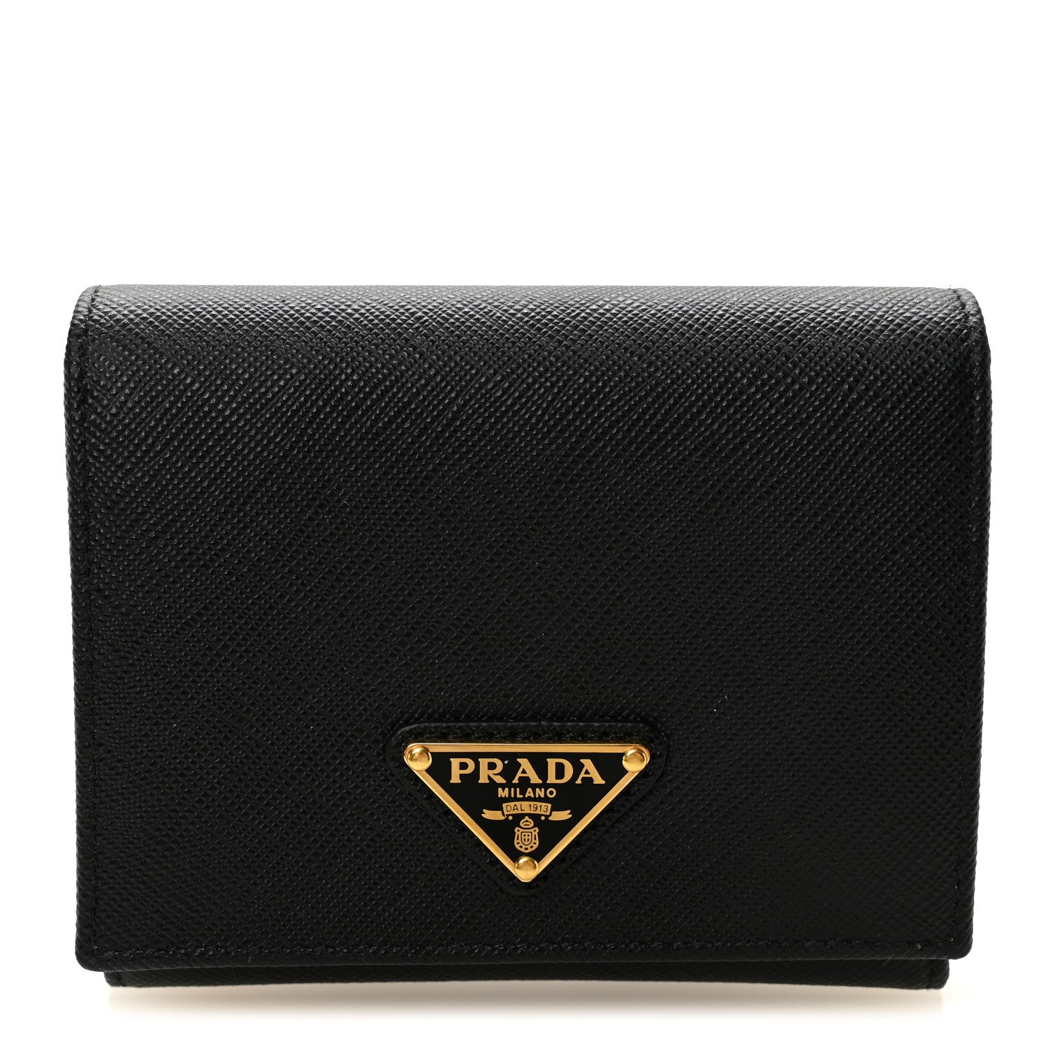 Prada Saffiano Cuir Metal Tri-Fold Wallet Black 1 of 7