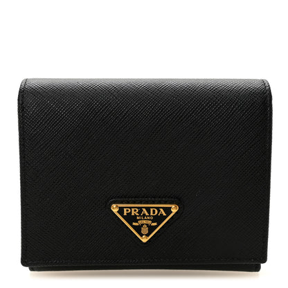 Prada Saffiano Cuir Metal Tri-Fold Wallet Black 1 of 7