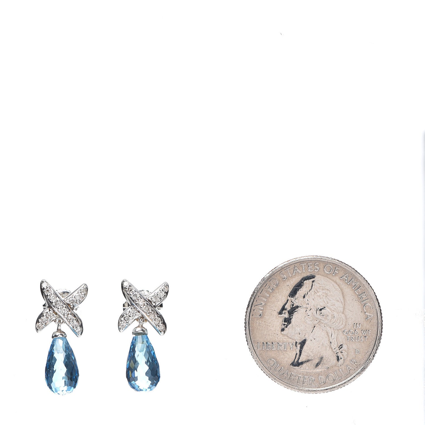 Sterling Silver Blue Topaz Diamond X Drop Earrings