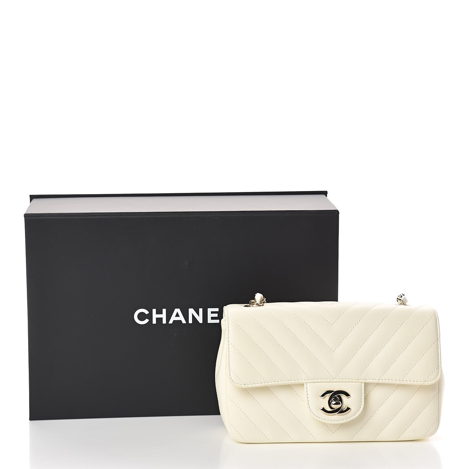 Chanel Lambskin Chevron Quilted Mini Rectangular Flap White 10 of 10