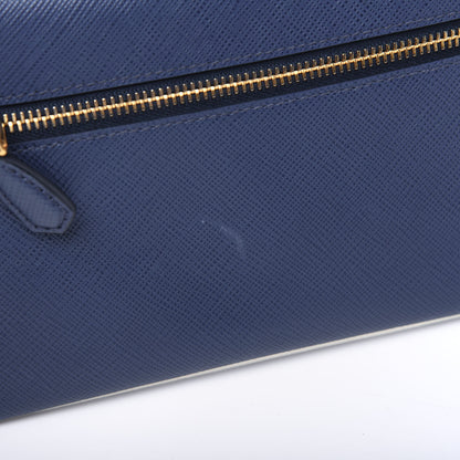 Prada Saffiano City Calf Clutch With Chain Bluette 13 of 15