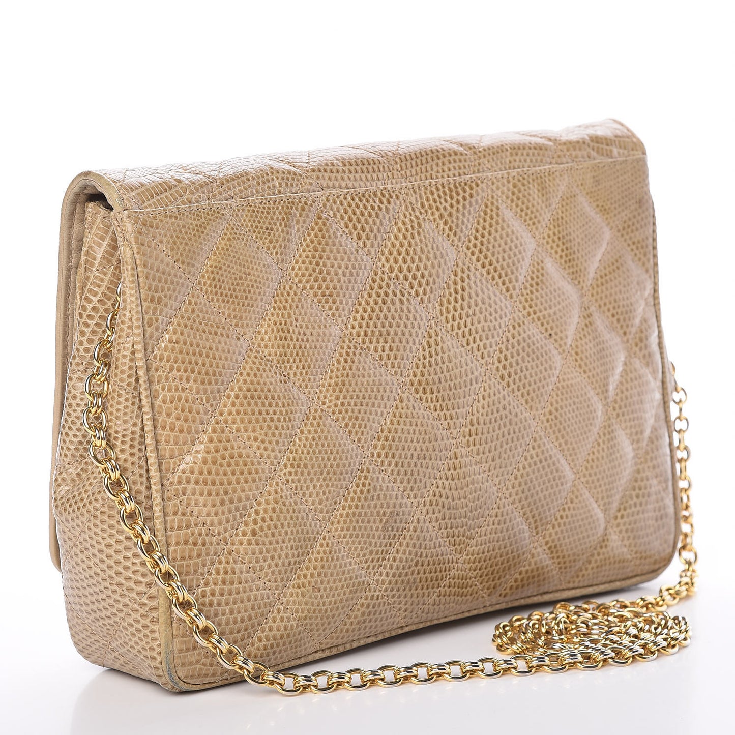 Lizard Small Square Flap Beige