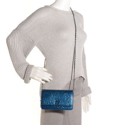 Chanel Patent Camellia Wallet on Chain WOC Royal Blue 2 of 9