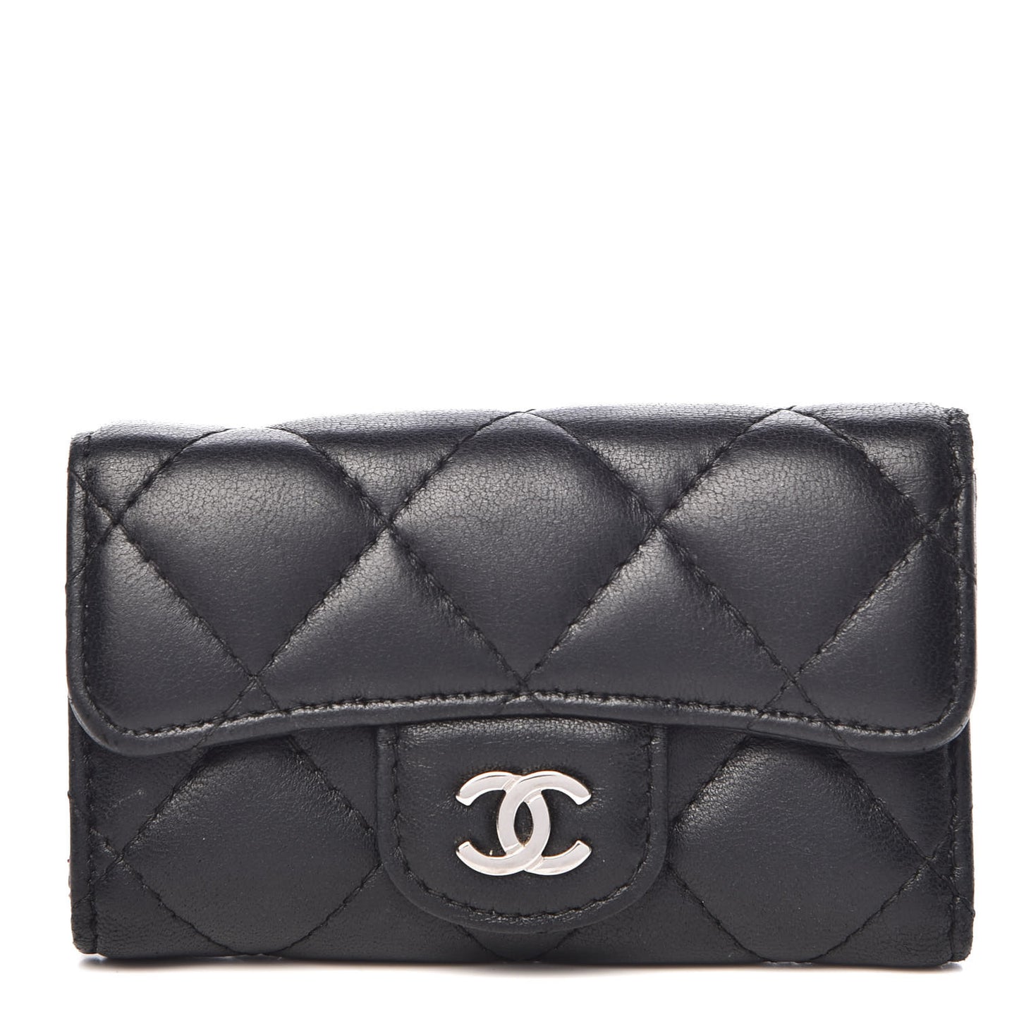 Lambskin Quilted 6 Key Holder Black