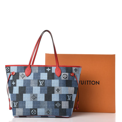 Louis Vuitton Denim Damier Monogram Patchwork Neverfull Blue Rouge 11 of 11