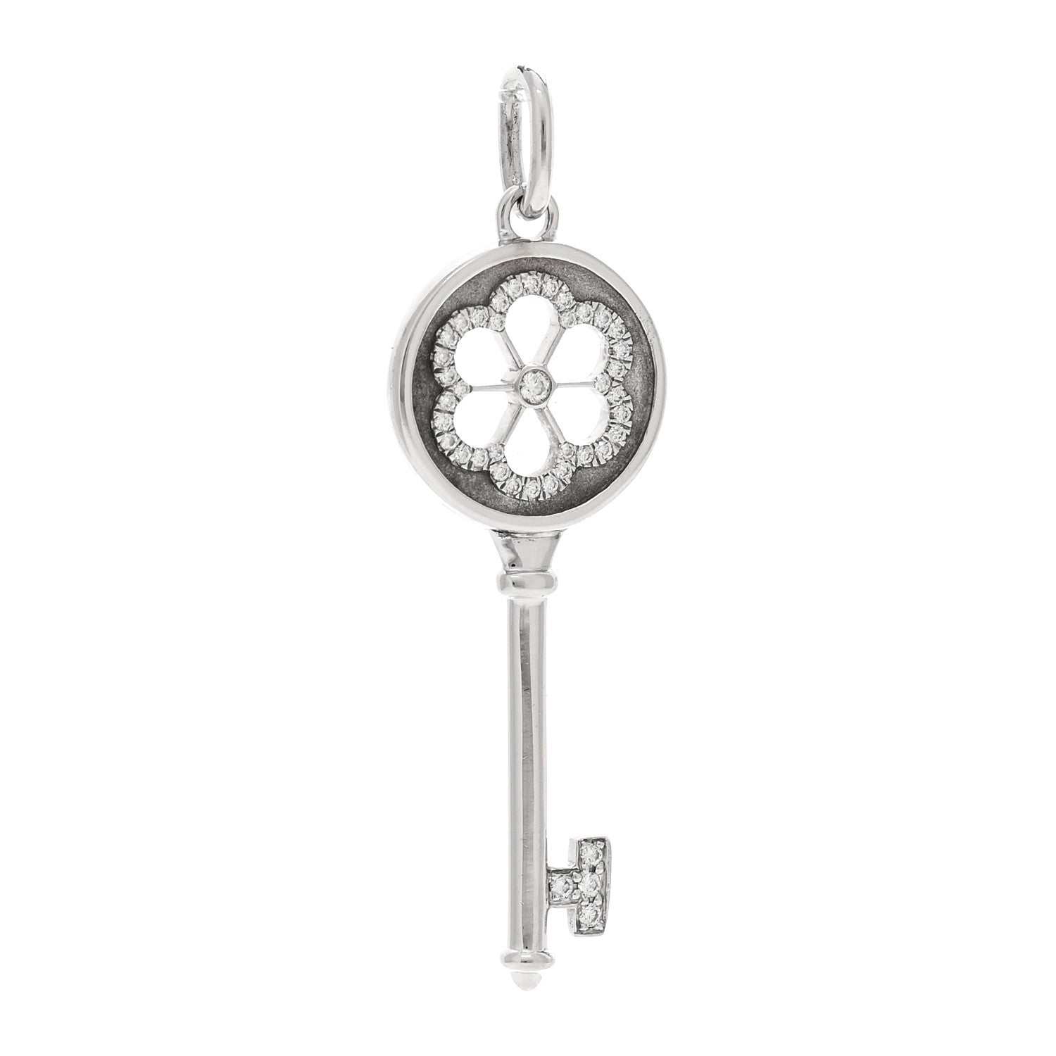 Tiffany 18K White Gold Diamond Blossom Key Pendant 1 of 3