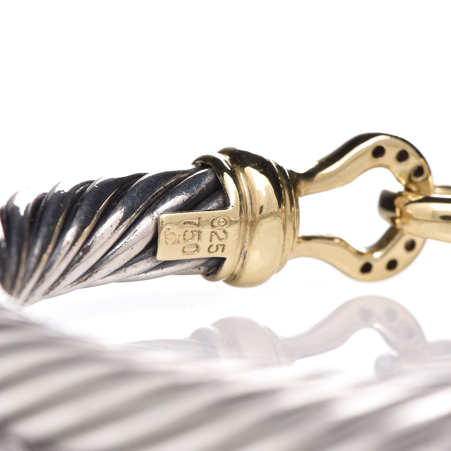 David Yurman Sterling Silver 18K Yellow Gold Diamond 7mm Cable Buckle Bracelet 4 of 5
