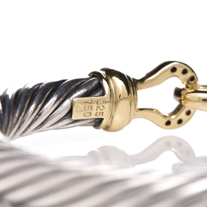 David Yurman Sterling Silver 18K Yellow Gold Diamond 7mm Cable Buckle Bracelet 4 of 5