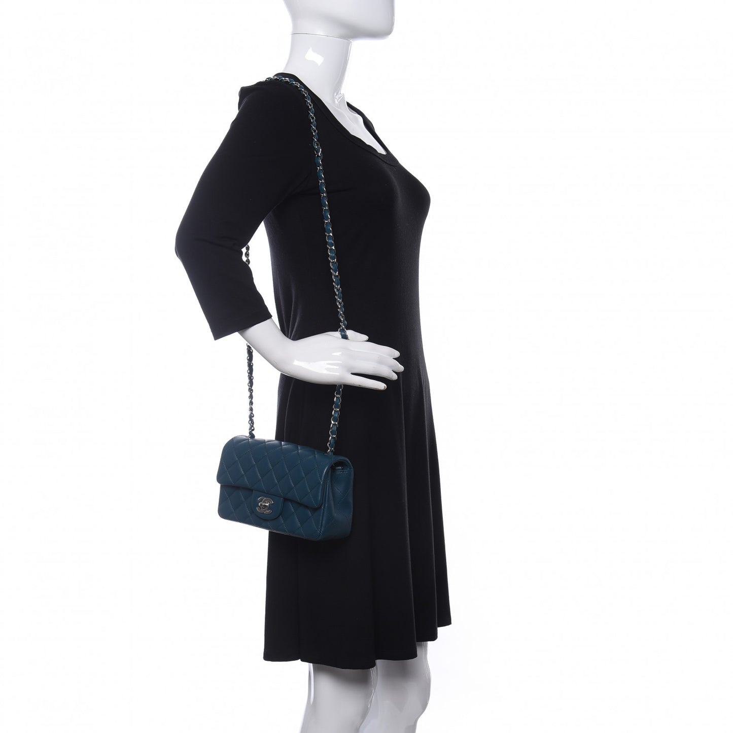 Lambskin Quilted Mini Rectangular Flap Dark Blue