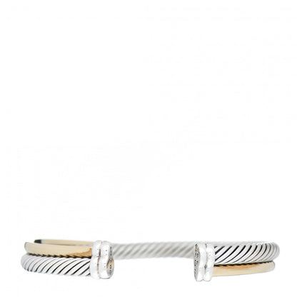 David Yurman Sterling Silver 18K Yellow Gold 5mm Crossover Cuff Bracelet 3 of 5