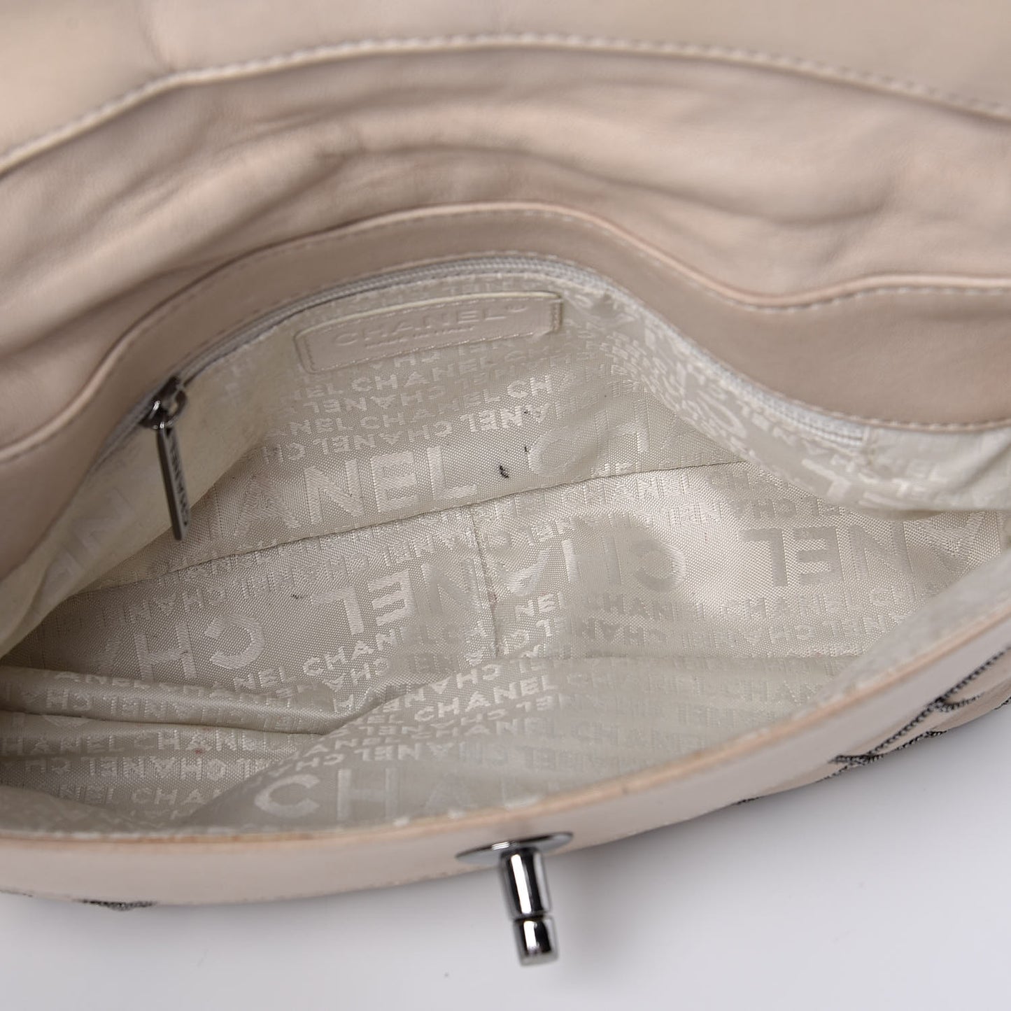 Lambskin Chain Stitch Clutch Beige