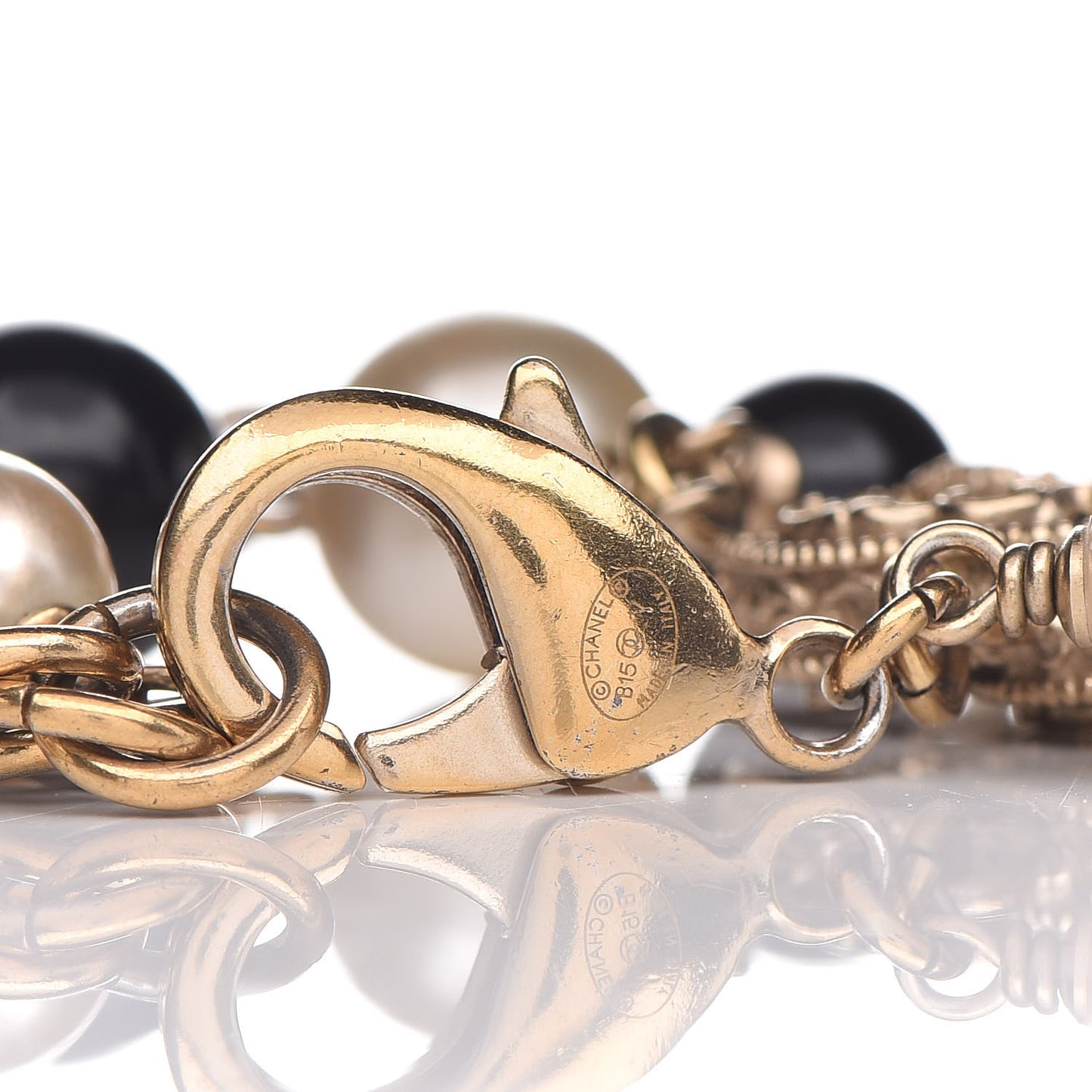 Enamel Pearl Beaded CC Bracelet Gold Black