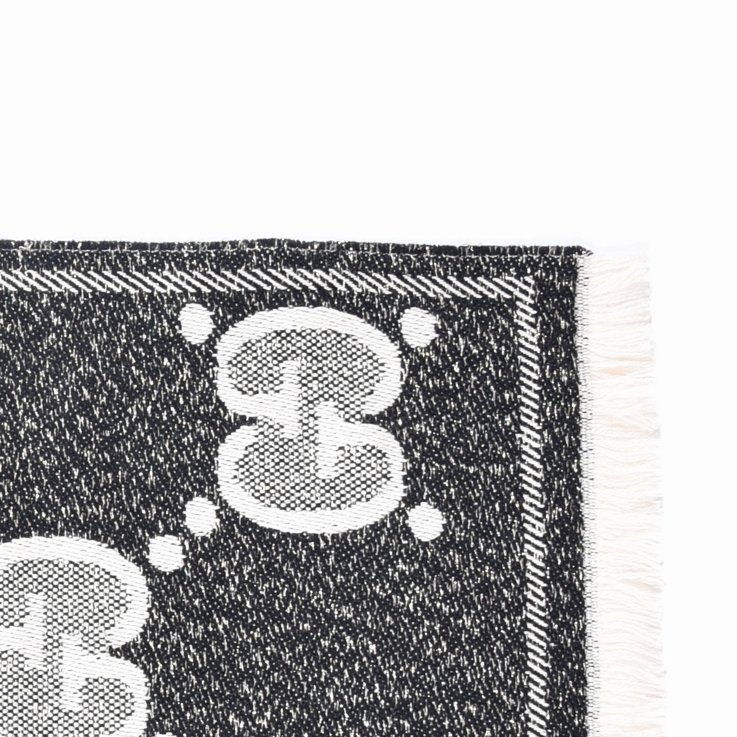 Gucci Wool Lame Jacquard Monogram Jumbo GG Lady Nest Lux Scarf Black Ivory 4 of 4