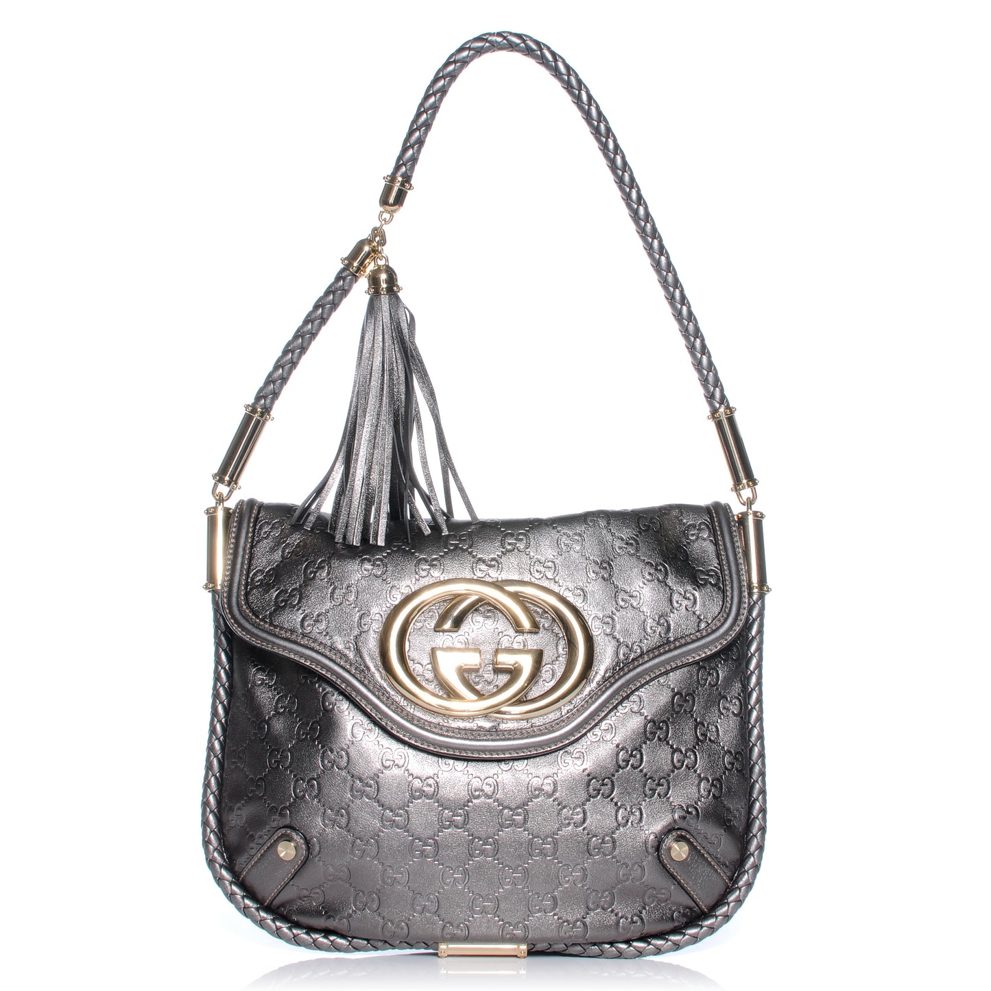 Guccissima Britt Tassel Shoulder Bag Gunmetal