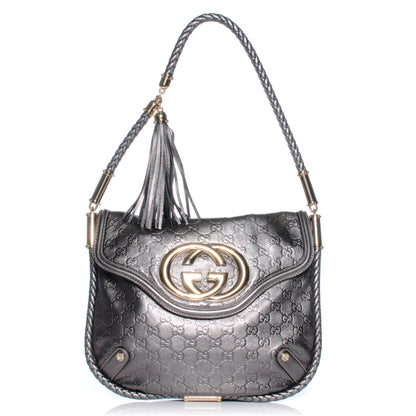Gucci Guccissima Britt Tassel Shoulder Bag Gunmetal 1 of 8
