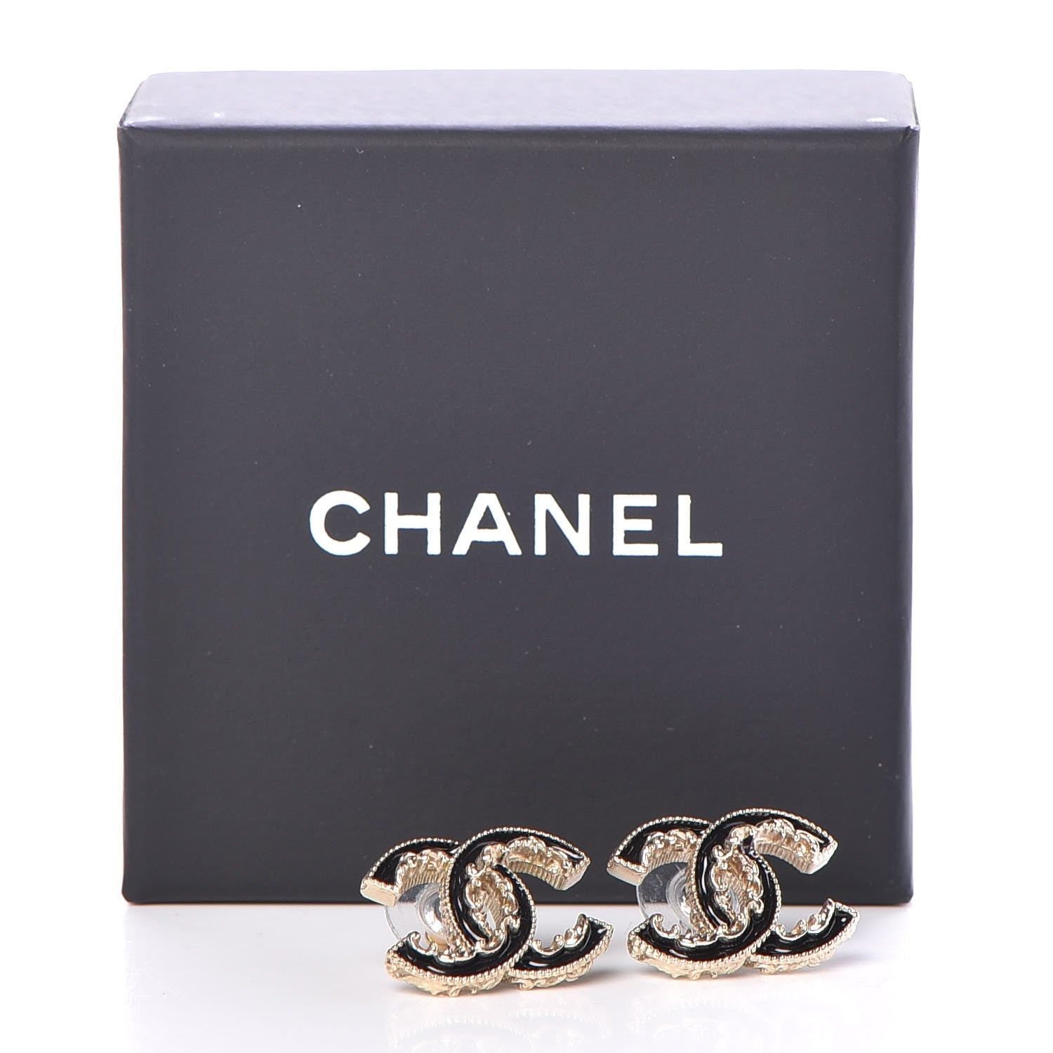 Chanel Enamel CC Baroque Earrings Black Gold 7 of 7