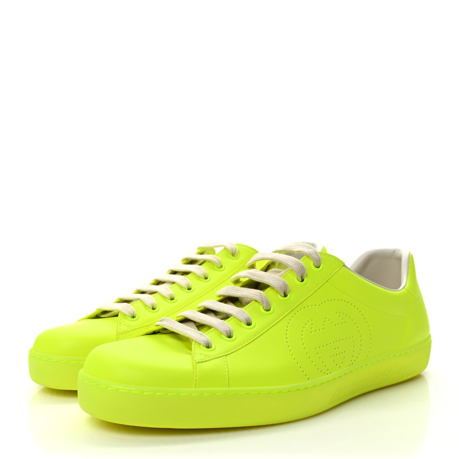 Gucci Capri Fluo Calfskin Interlocking G Perforated Mens Ace Sneakers 10 Yellow Fluo 4 of 9