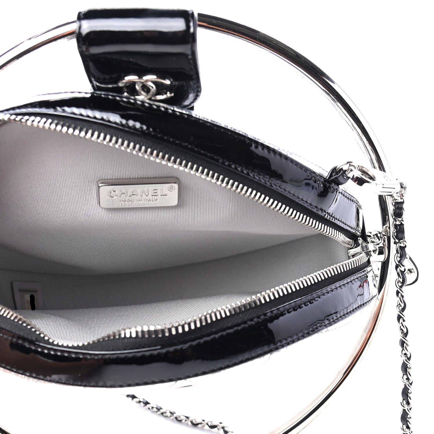 Chanel Metallic Aged Calfskin Patent Planet Minaudiere Shoulder Bag Silver 4 of 6