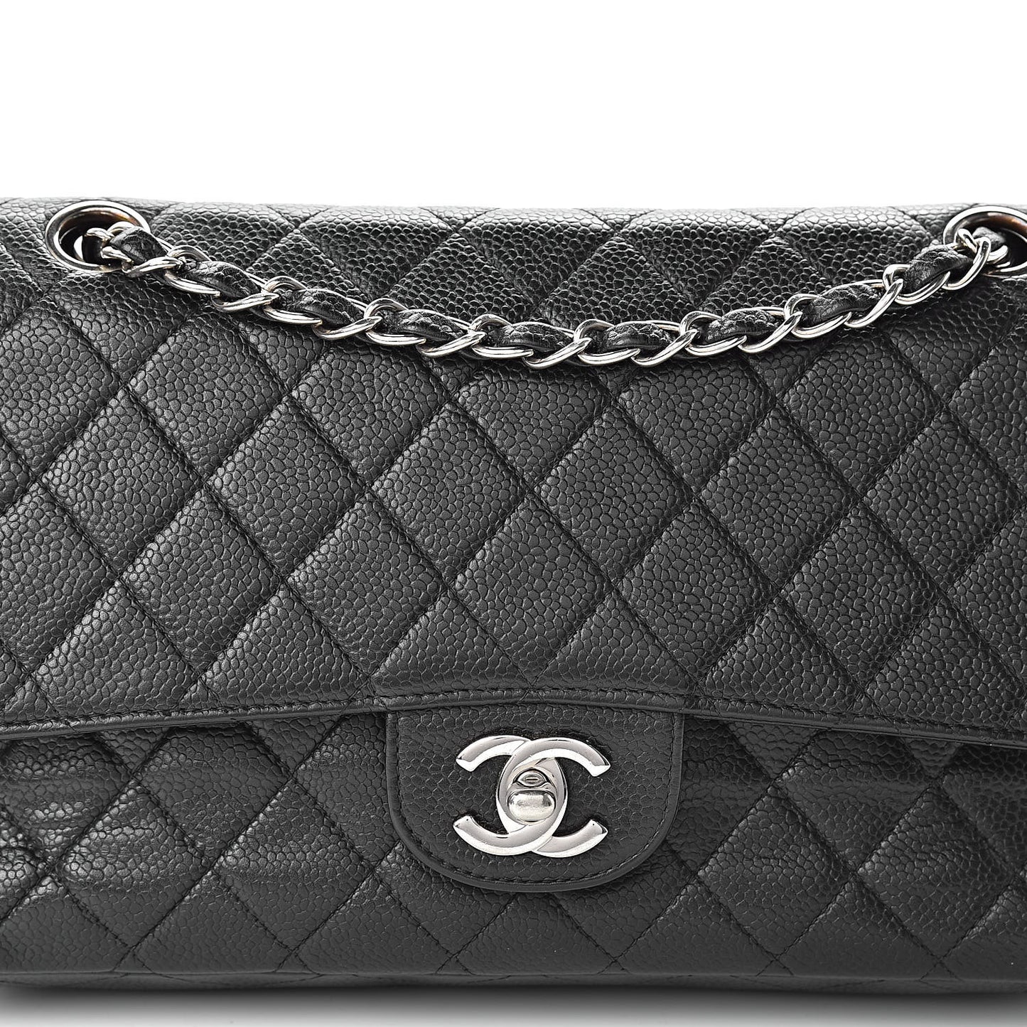 Caviar Quilted Medium Double Flap Black