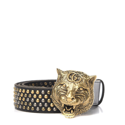 Gucci Calfskin Studded Feline Belt 90 36 Black 1 of 5