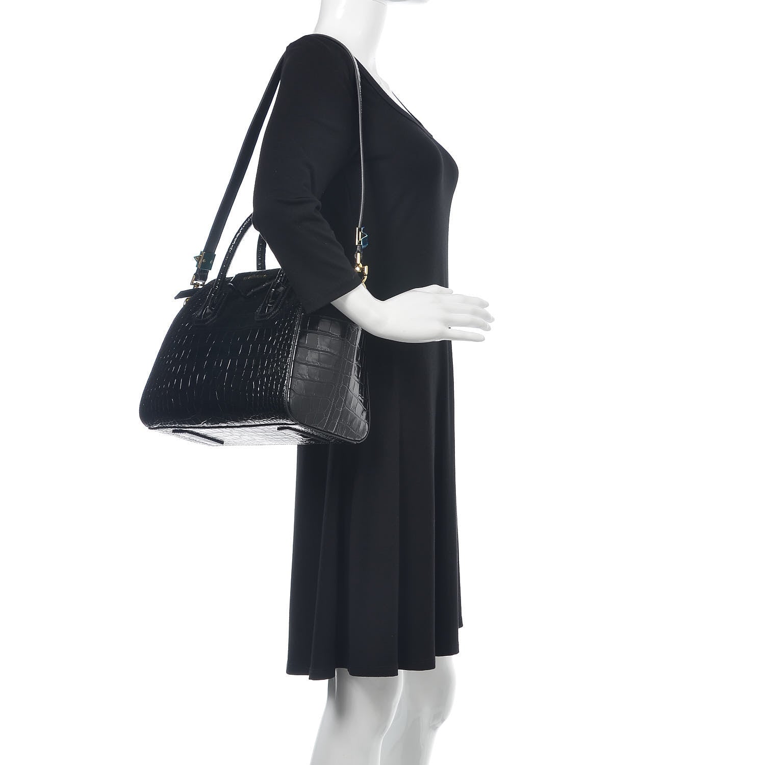 Givenchy Calfskin Crocodile Embossed Small Antigona Black 2 of 11