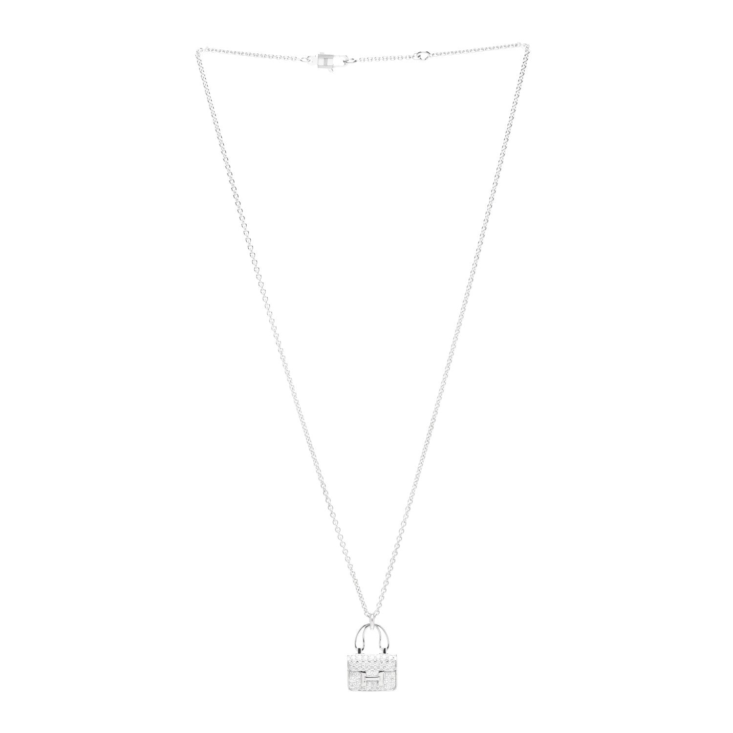 Hermes 18K White Gold Diamond Constance Amulettes Pendant Necklace 3 of 5