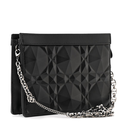 Christian Dior Calfskin Macrocannage Diamond Caro Zipped Pouch With Chain Black 3 of 11