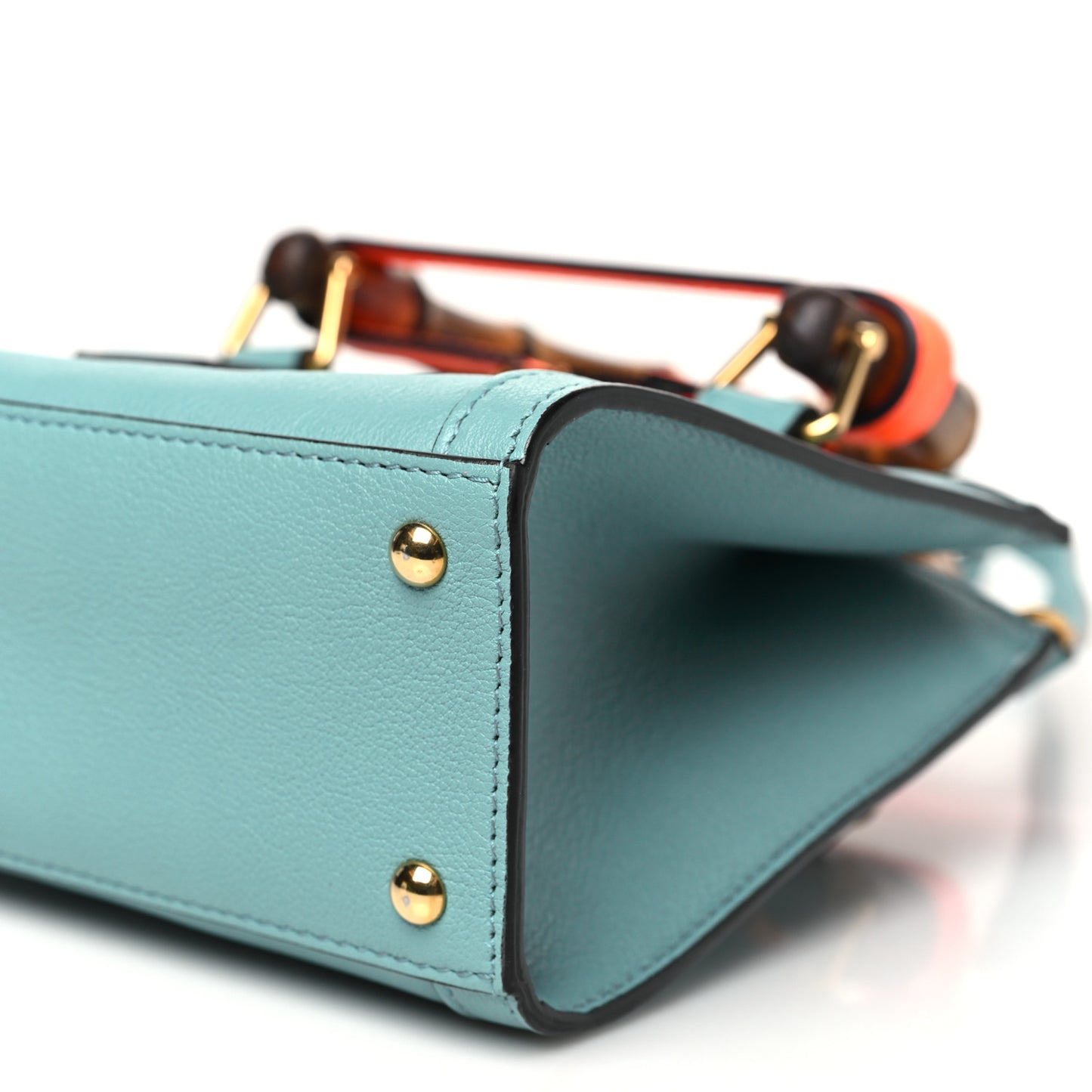 Textured Dollar Calfskin Web Mini Diana Tote Bag Dusty Azure Deep Orange