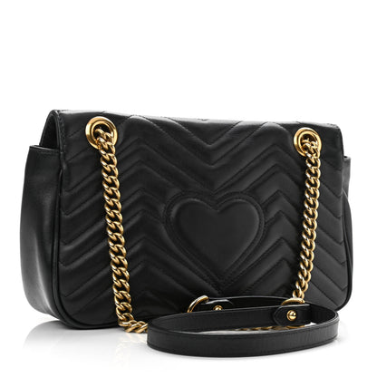 Gucci Calfskin Matelasse Small GG Marmont Shoulder Bag Black 3 of 11