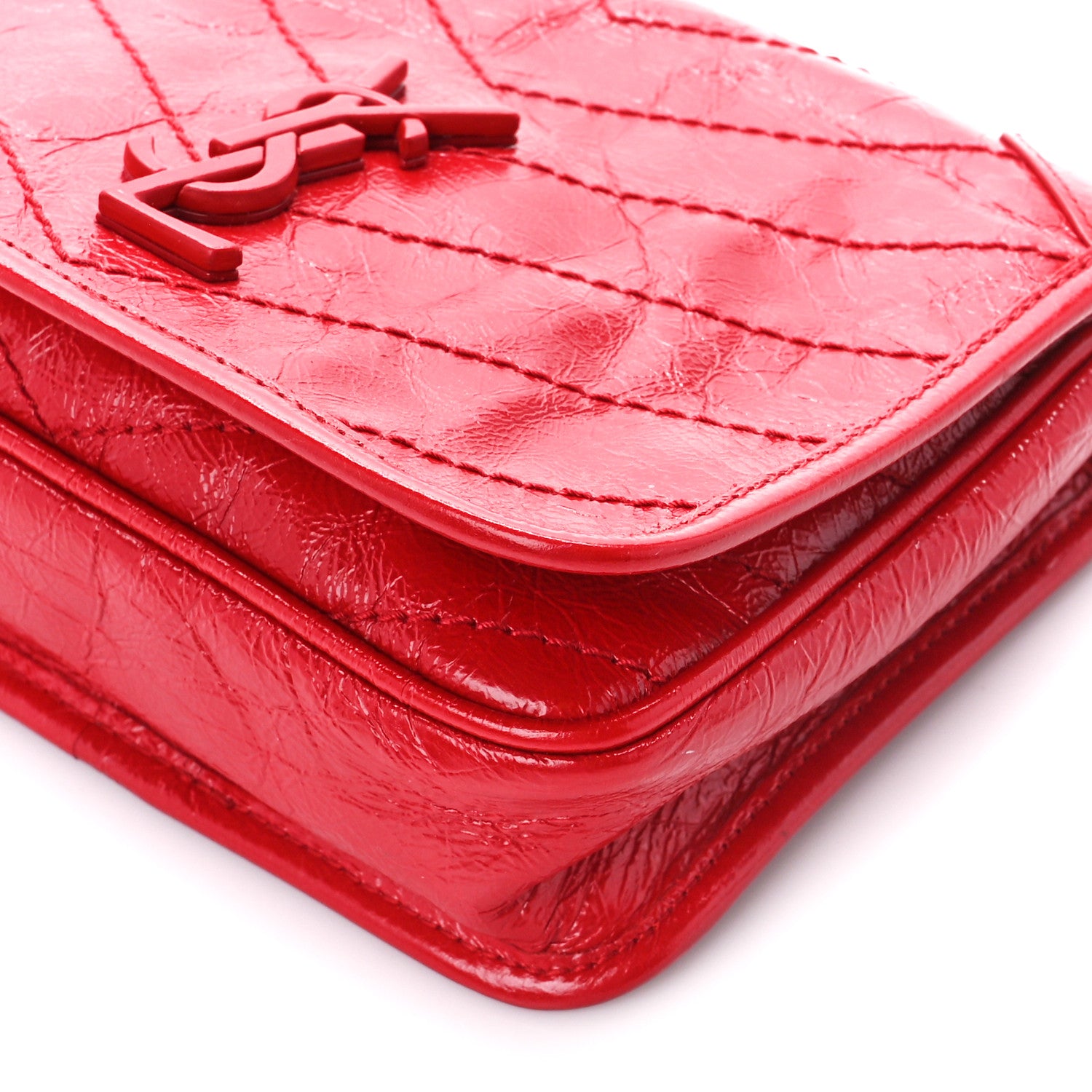 Saint Laurent Crinkled Calfskin Matelasse Monogram Niki Chain Wallet Red 10 of 10