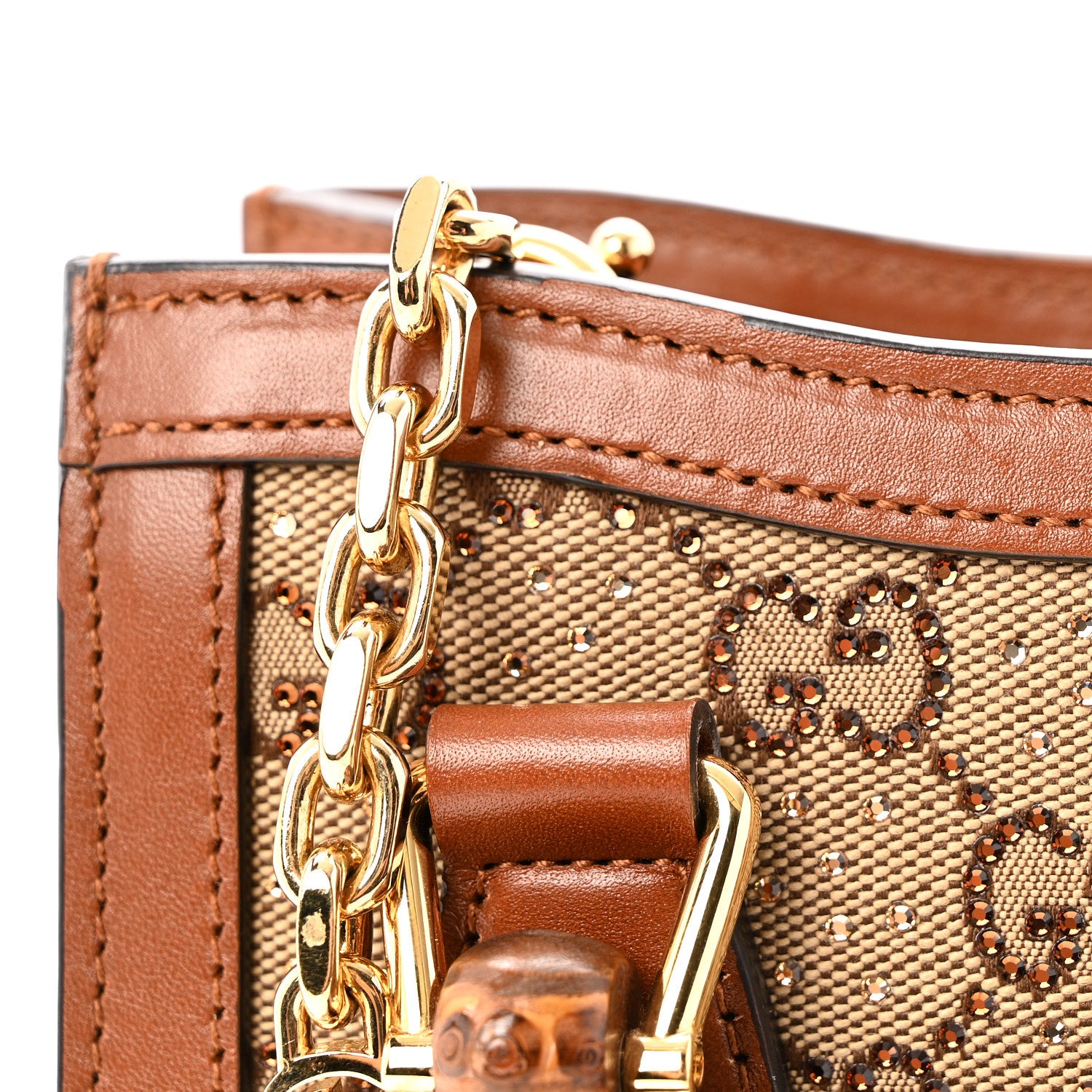Gucci New Canvas Charisma Calfskin Crystal GG Monogram Mini Diana