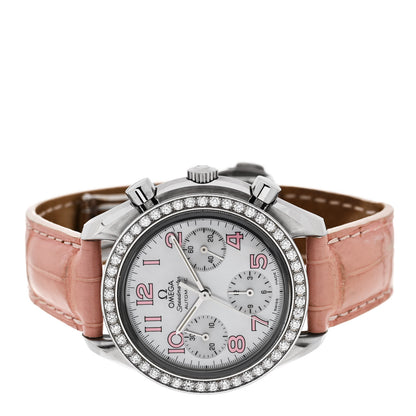 Omega Stainless Steel Alligator Diamond Bezel Mother of Pearl 35.5mm Speedmaster Chronograph Automatic Watch 3835.70.36 2 of 4
