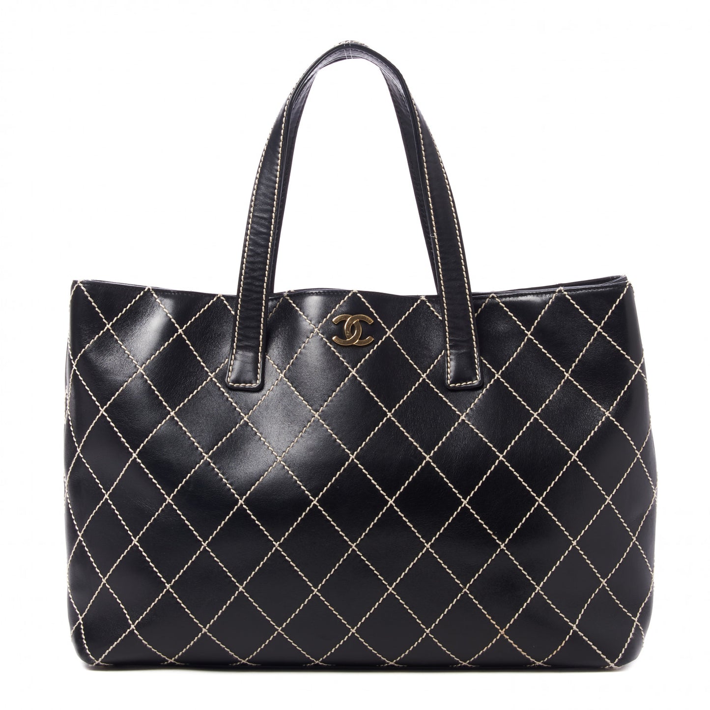 Calfskin Wild Stitch Large Tote Black